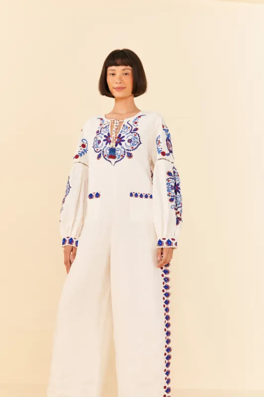 Off-White Navy Embroidered Jumpsuit sold by FARM Rio