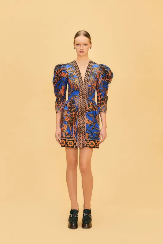 Blue Tropical Gold Short Sleeve Mini Dress sold by FARM Rio