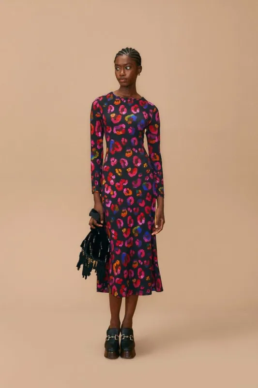 Black Iridescent Leopards Lenzing™ Ecovero™ Viscose Midi Dress sold by FARM Rio