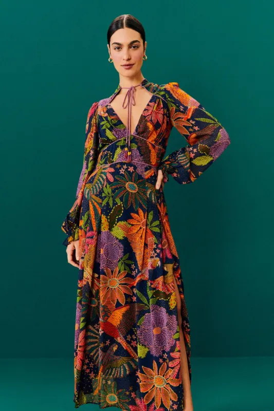 Navy Cool Macaw Midi Dress sold by FARM Rio
