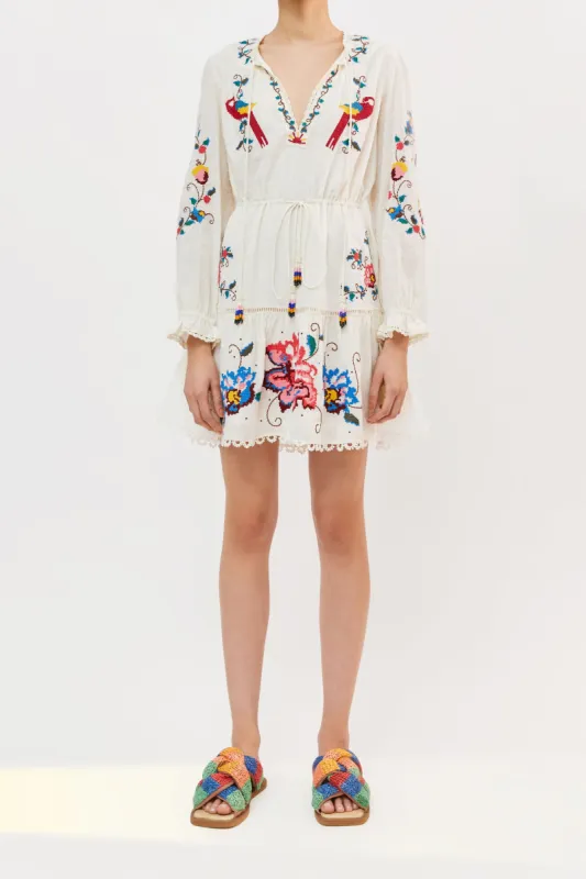 Macaw Cross Stitch Embroidered Mini Dress sold by FARM Rio