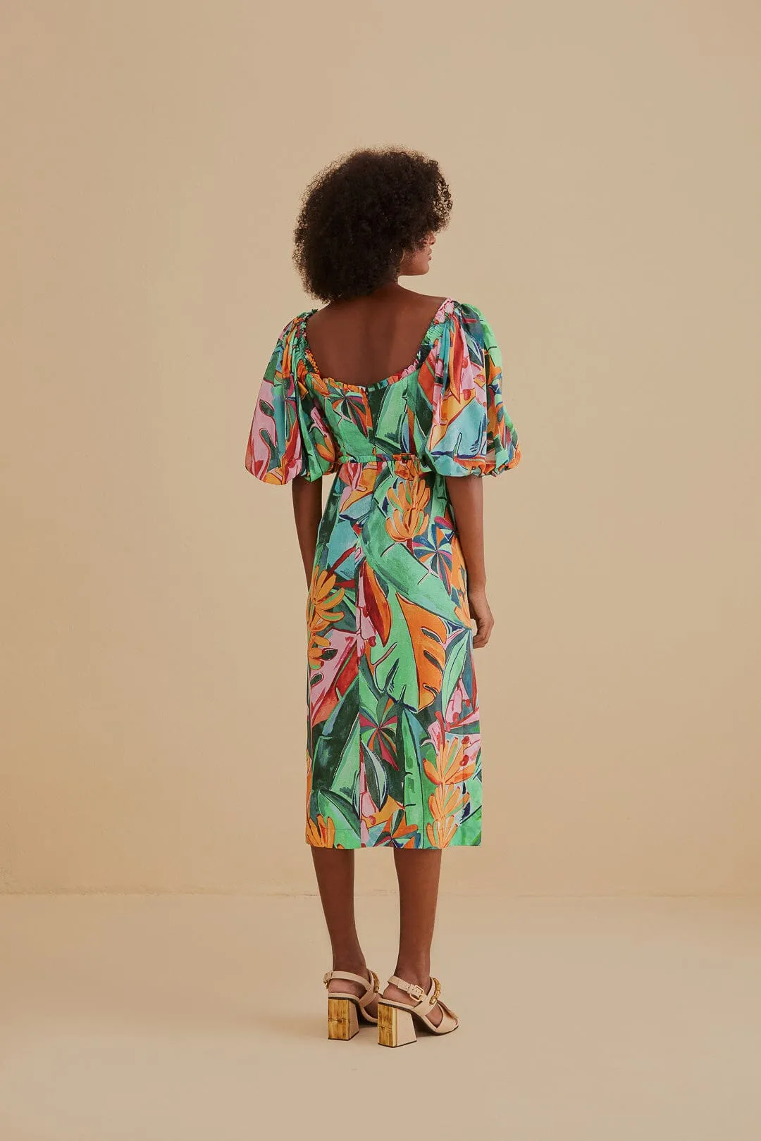 Multicolor Banana Foliage Puff Sleeve Midi Dress sold by FARM Rio product image thumbnail 5