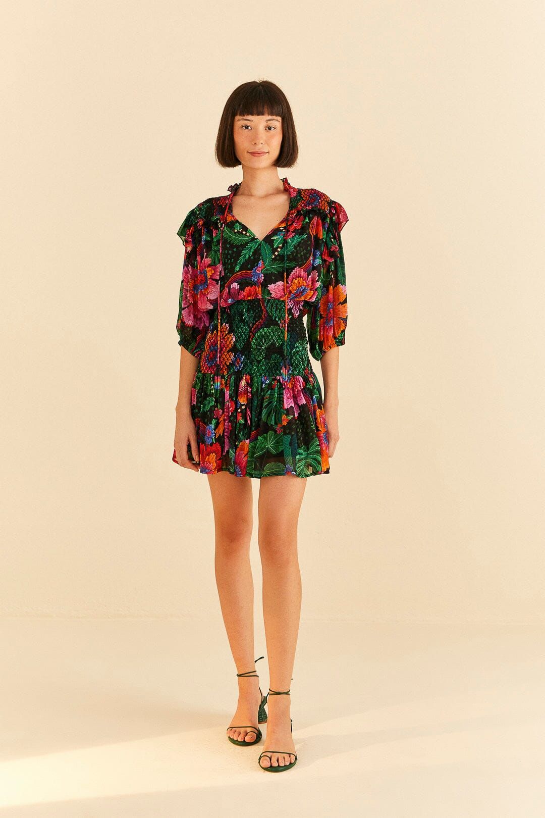 Black Blooming Garden Mini Dress sold by FARM Rio product image thumbnail 2