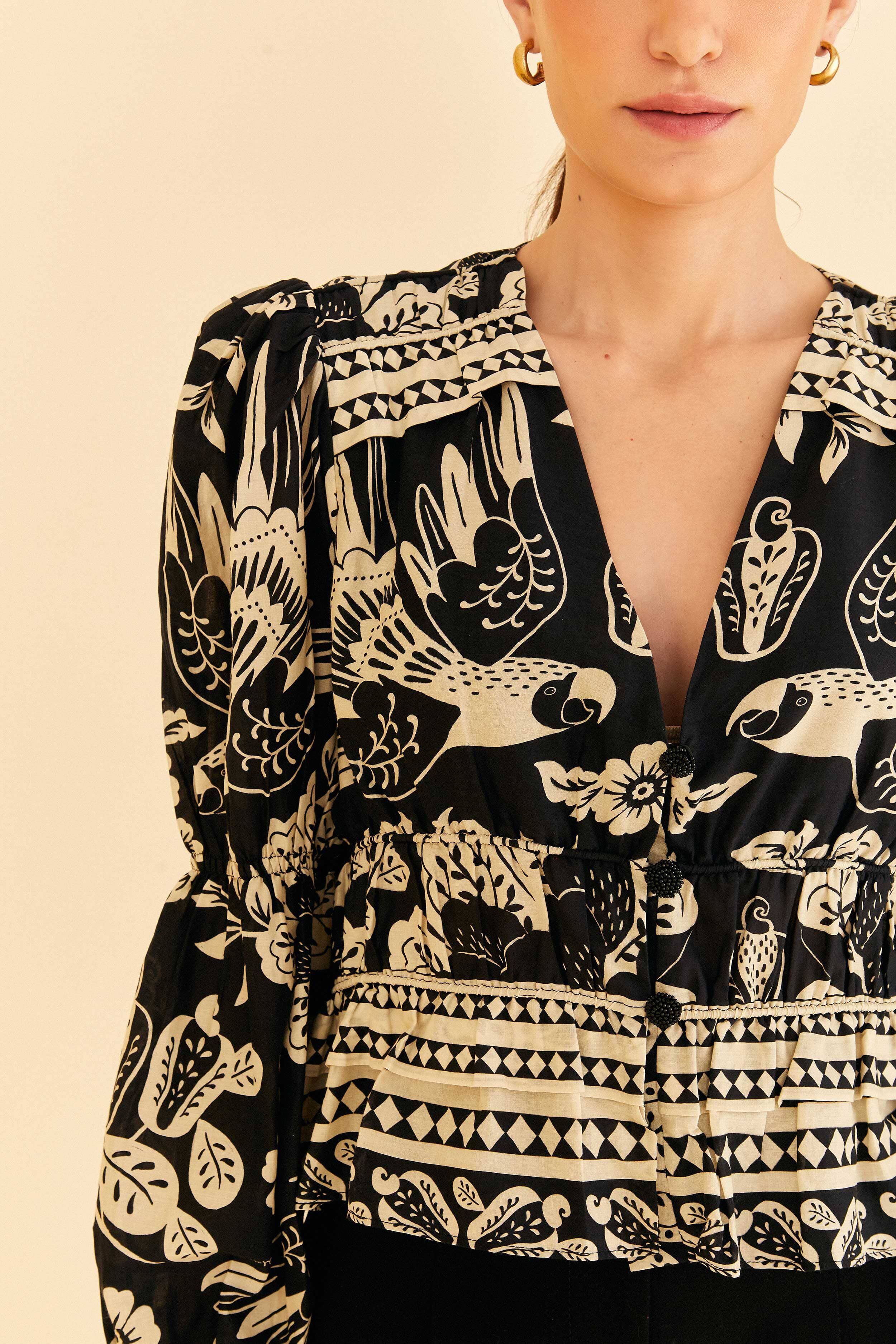 Black Graphic Floral Blouse sold by FARM Rio product image thumbnail 3