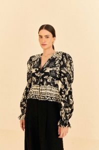 Black Graphic Floral Blouse sold by FARM Rio