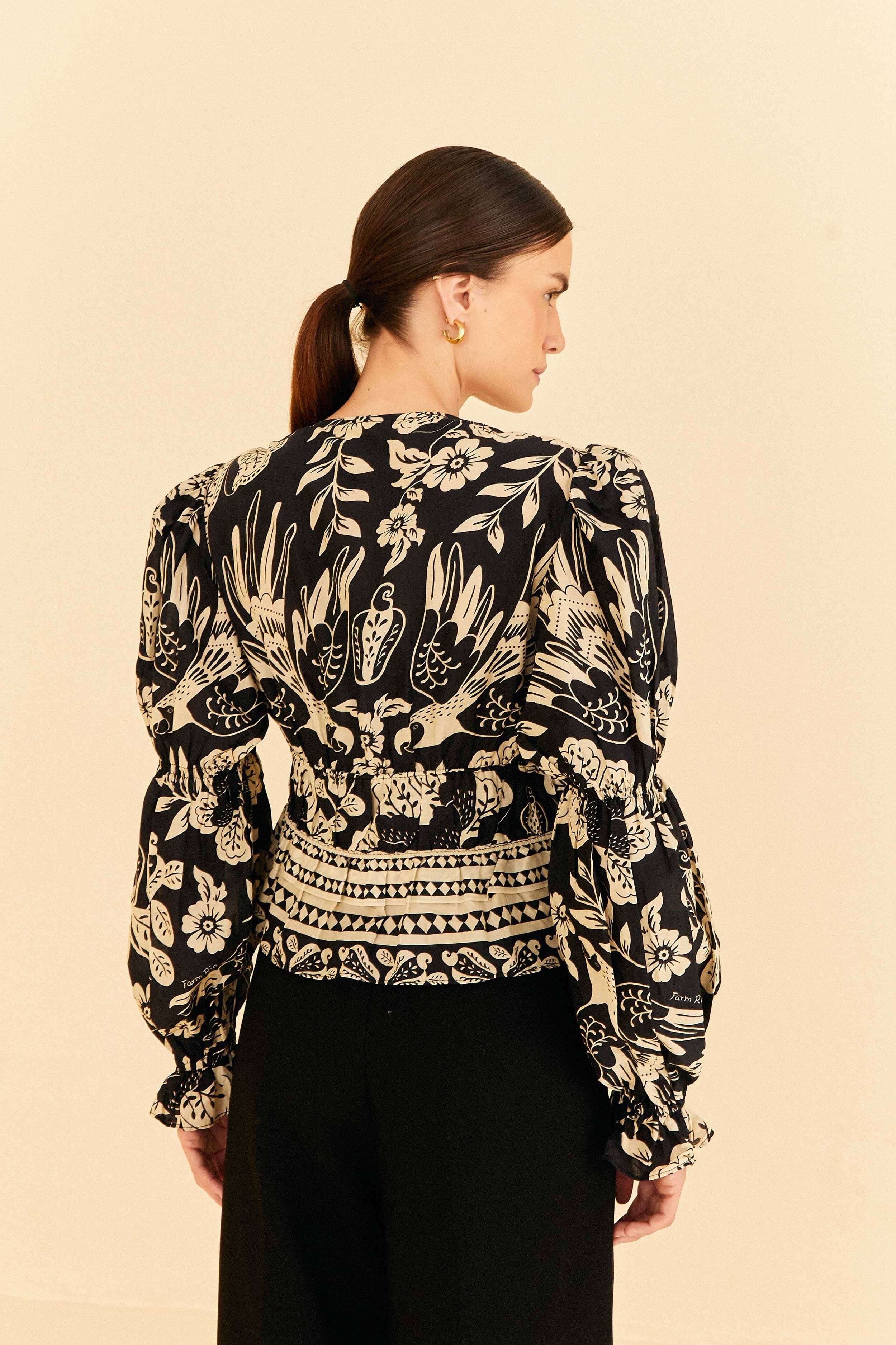 Black Graphic Floral Blouse sold by FARM Rio product image thumbnail 4