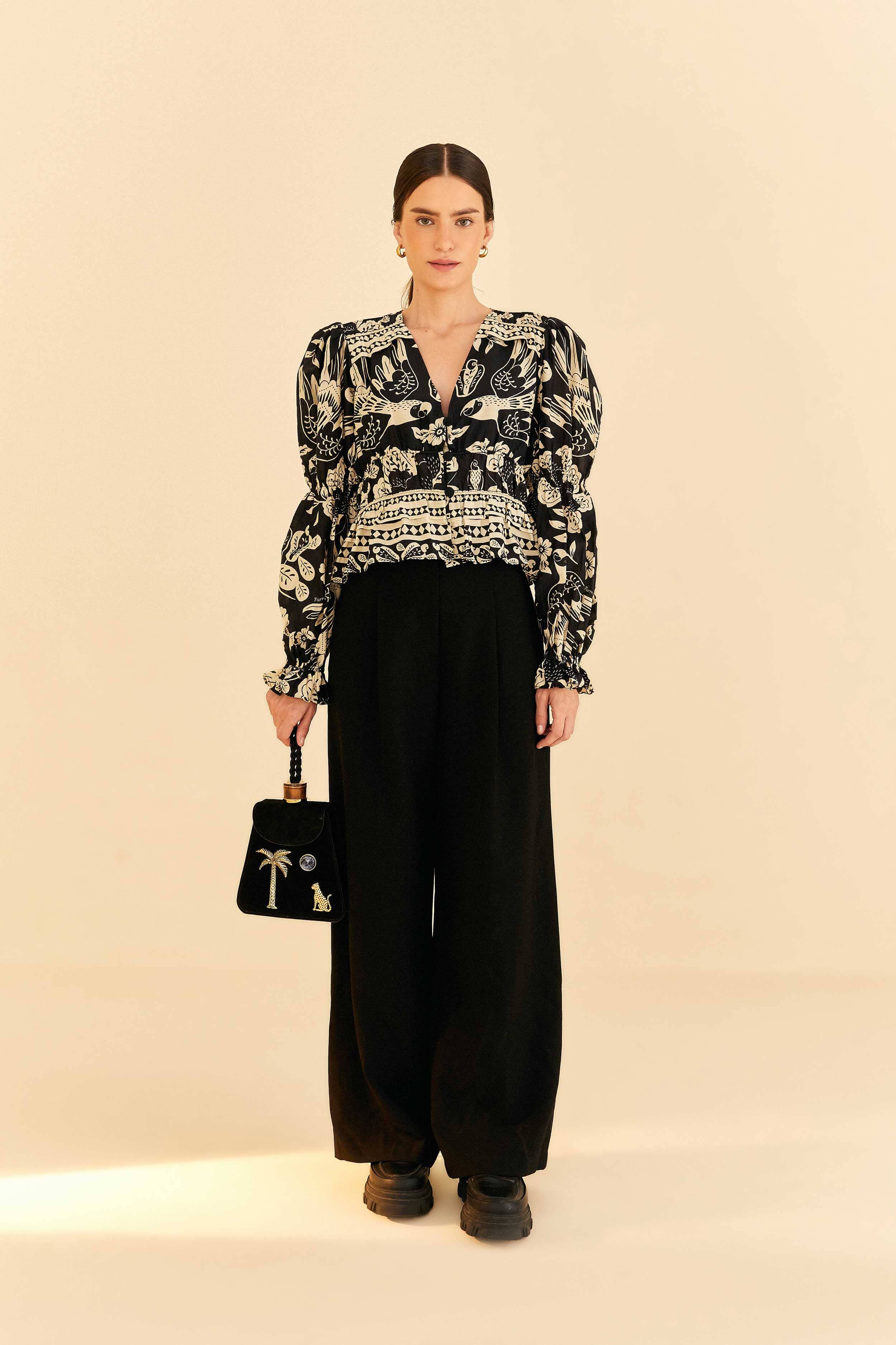 Black Graphic Floral Blouse sold by FARM Rio product image thumbnail 2