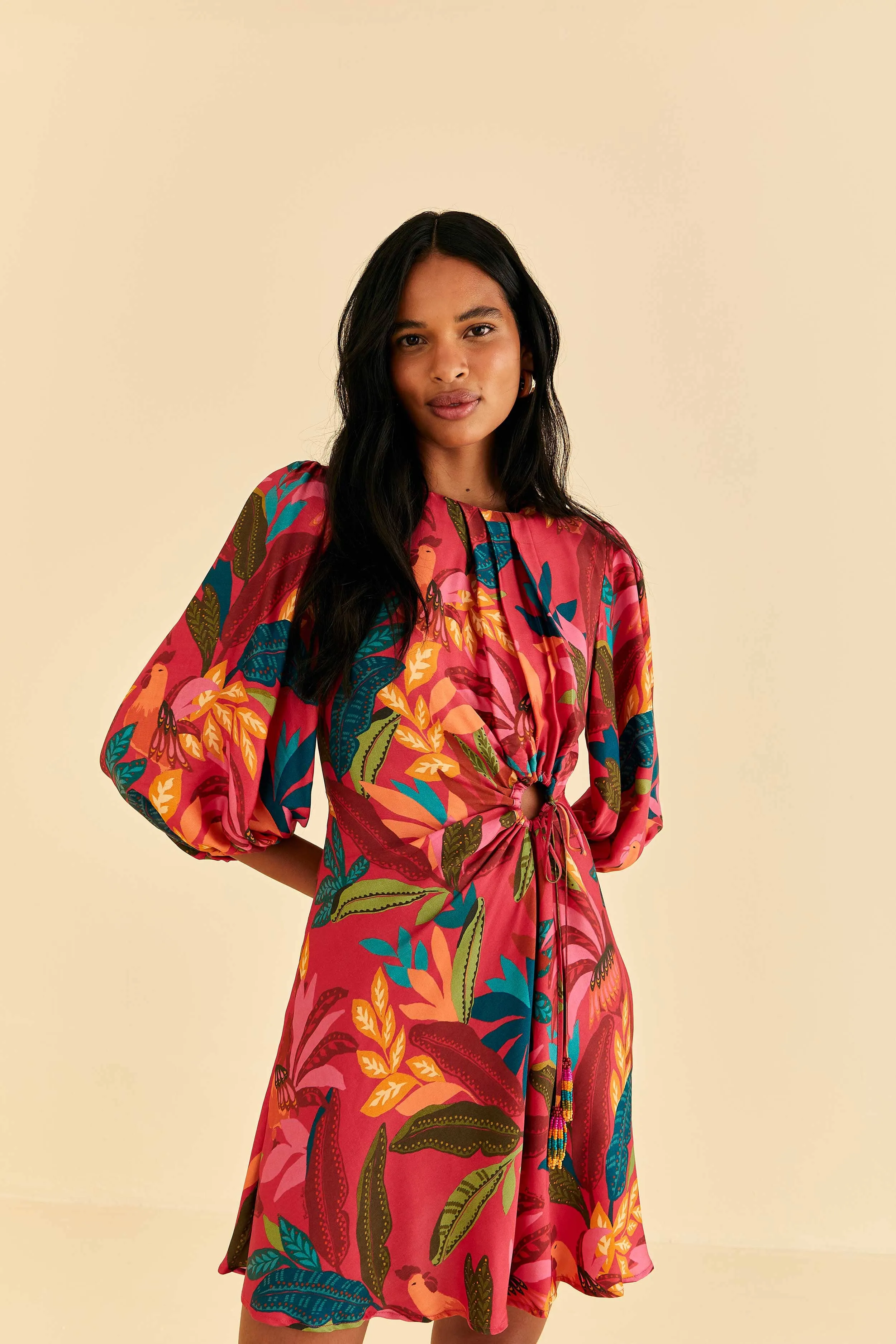 Red Rooster Leaves Long Sleeve Mini Dress sold by FARM Rio