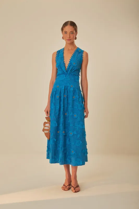 Blue 3D Flower Sleeveless Maxi Dress sold by FARM Rio