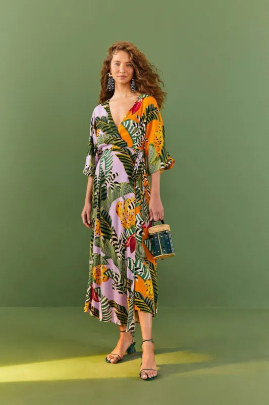 Mixed Striped Bananas Maxi Wrap Dress sold by FARM Rio