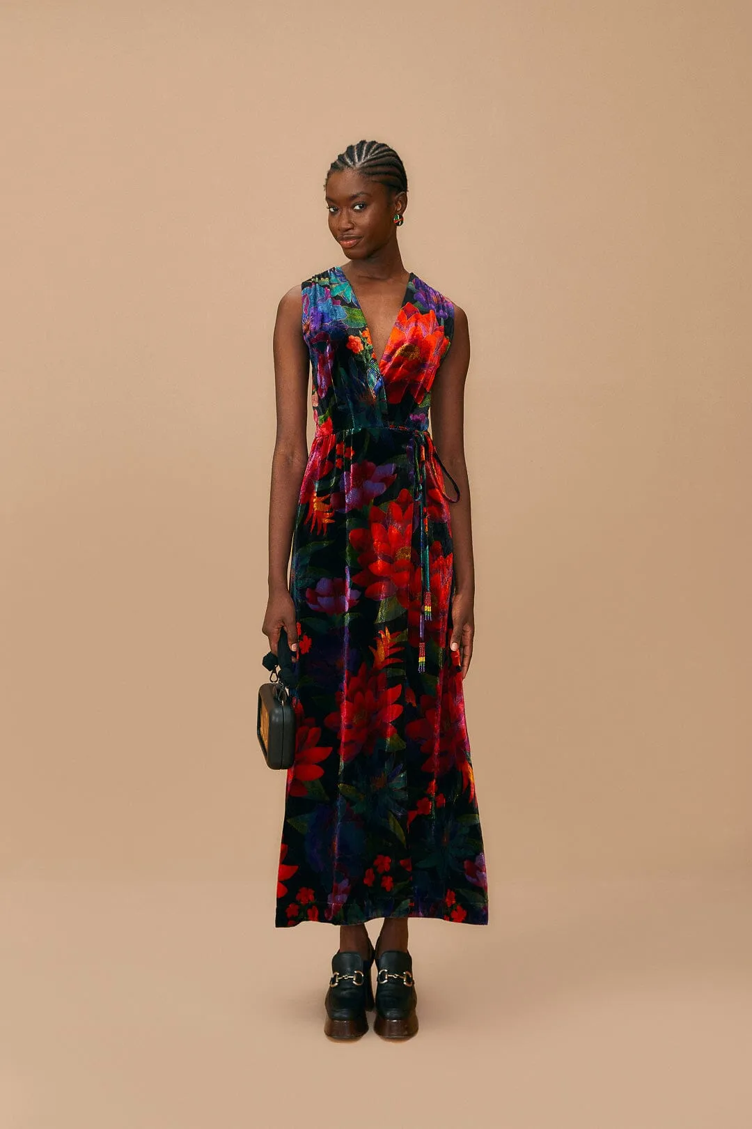 Black Flower Season Maxi Wrap Dress sold by FARM Rio