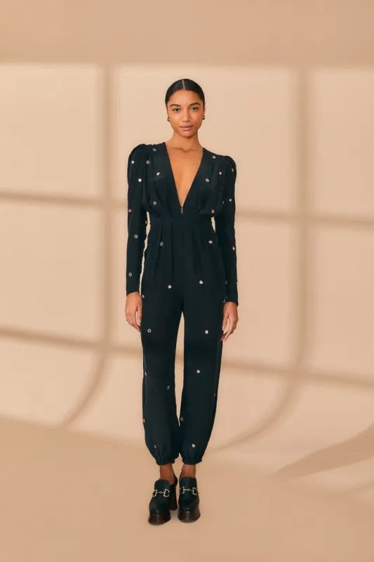 Black Mirror Embroidered Jumpsuit sold by FARM Rio