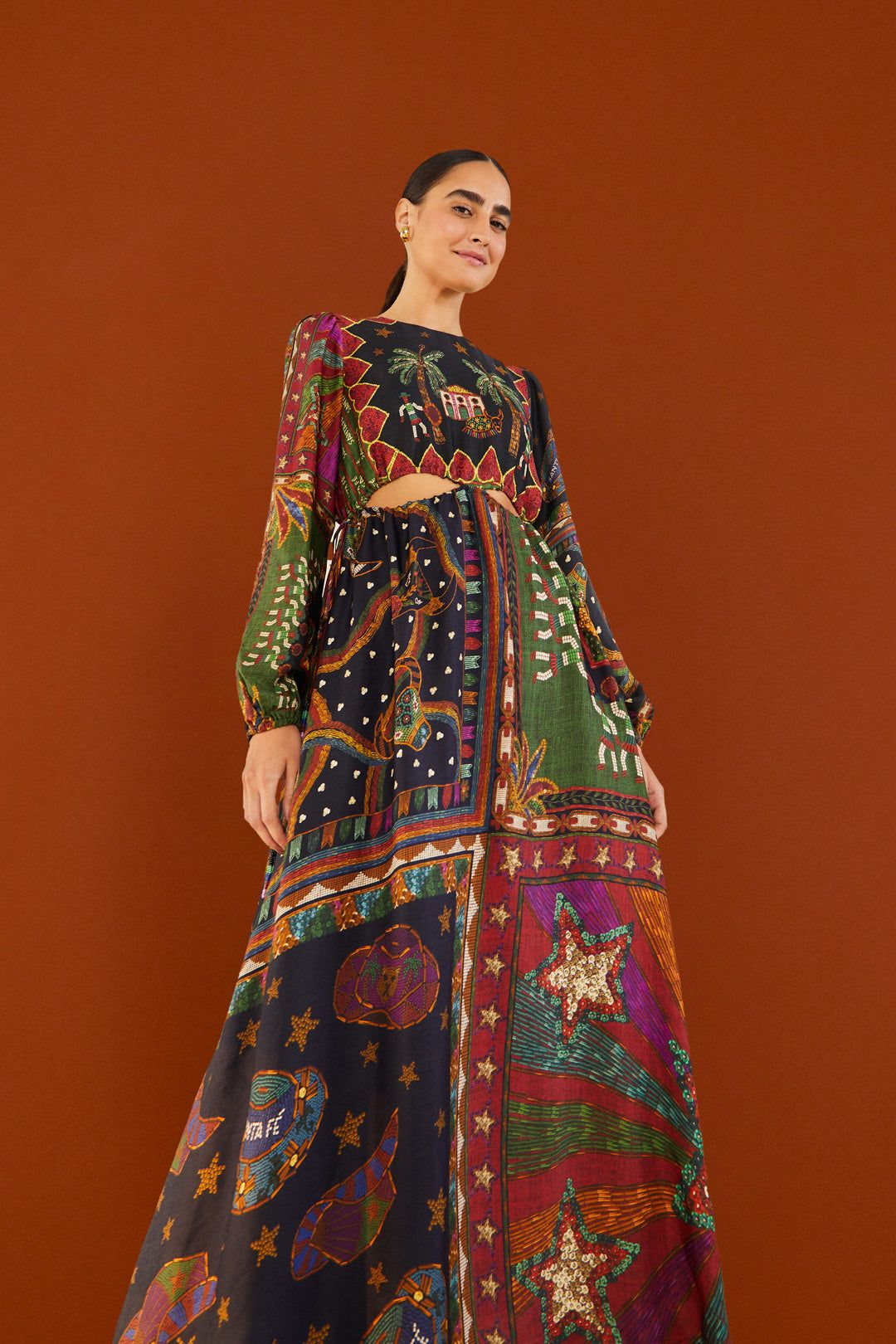 Shiny Mixed Scarves Cut Out Midi Dress sold by FARM Rio