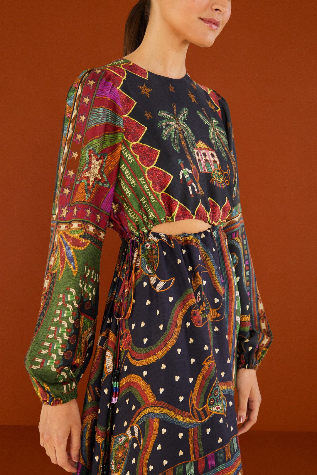 Shiny Mixed Scarves Cut Out Midi Dress sold by FARM Rio product image thumbnail 5