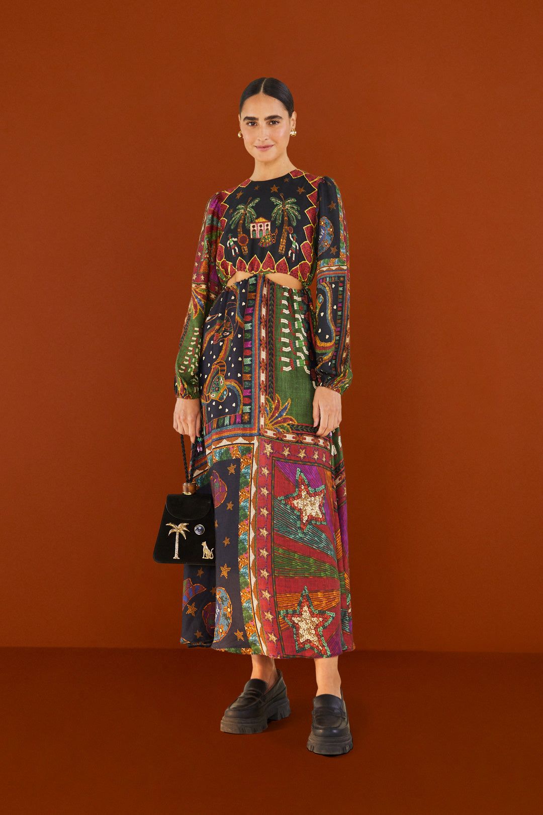 Shiny Mixed Scarves Cut Out Midi Dress sold by FARM Rio product image thumbnail 4