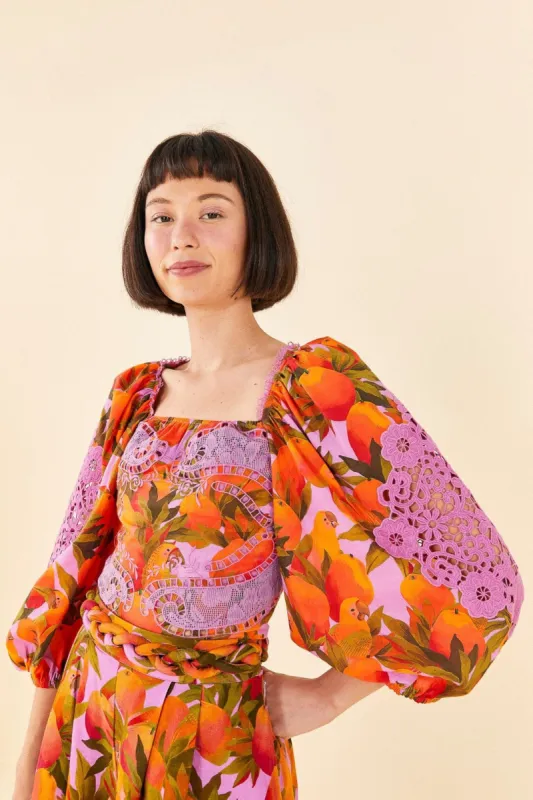 Lilac Mango Macaws Blouse sold by FARM Rio