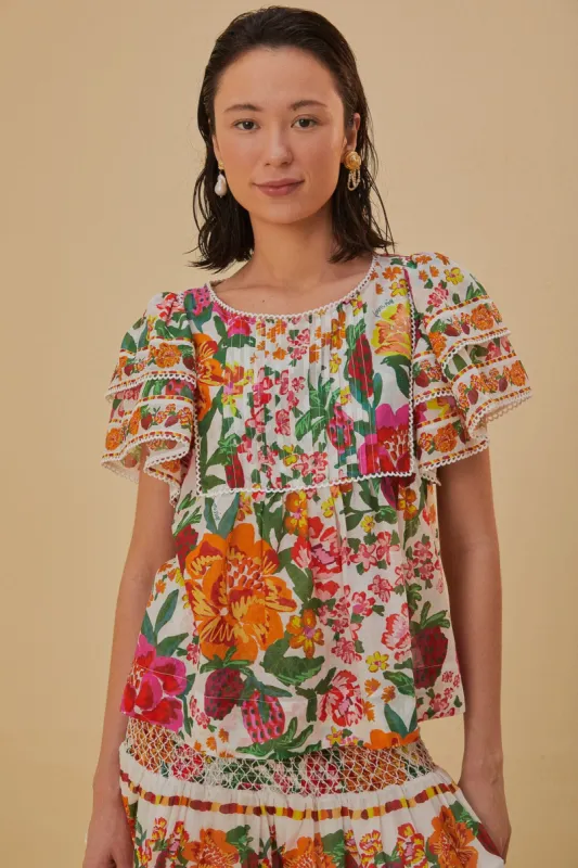 Off-White Flowerful Sketch Blouse sold by FARM Rio