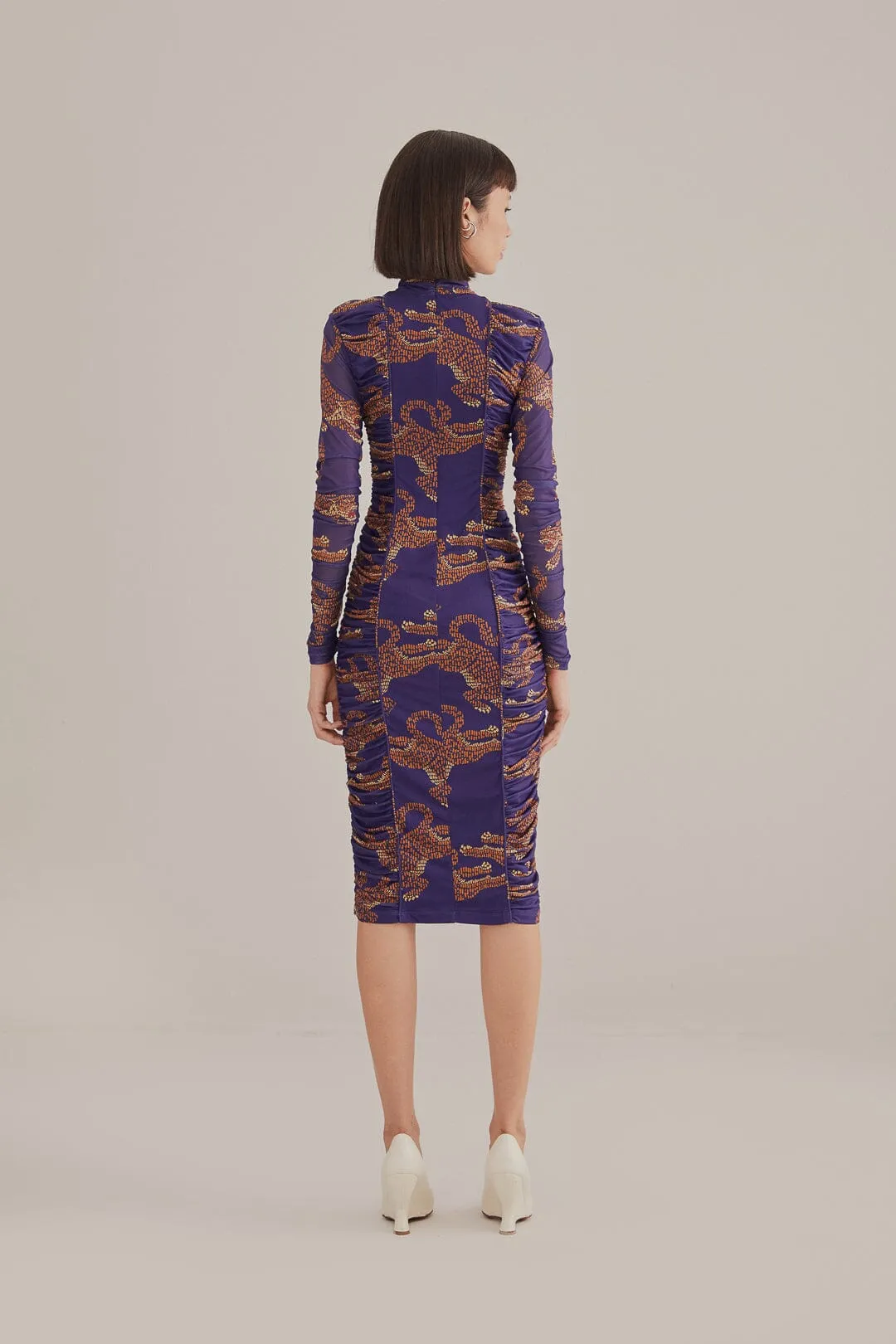 Navy Blue Leopards High Neck Midi Dress sold by FARM Rio product image thumbnail 4