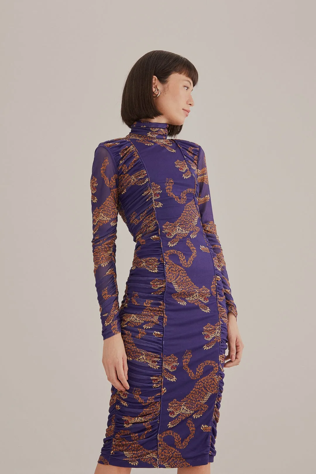 Navy Blue Leopards High Neck Midi Dress sold by FARM Rio