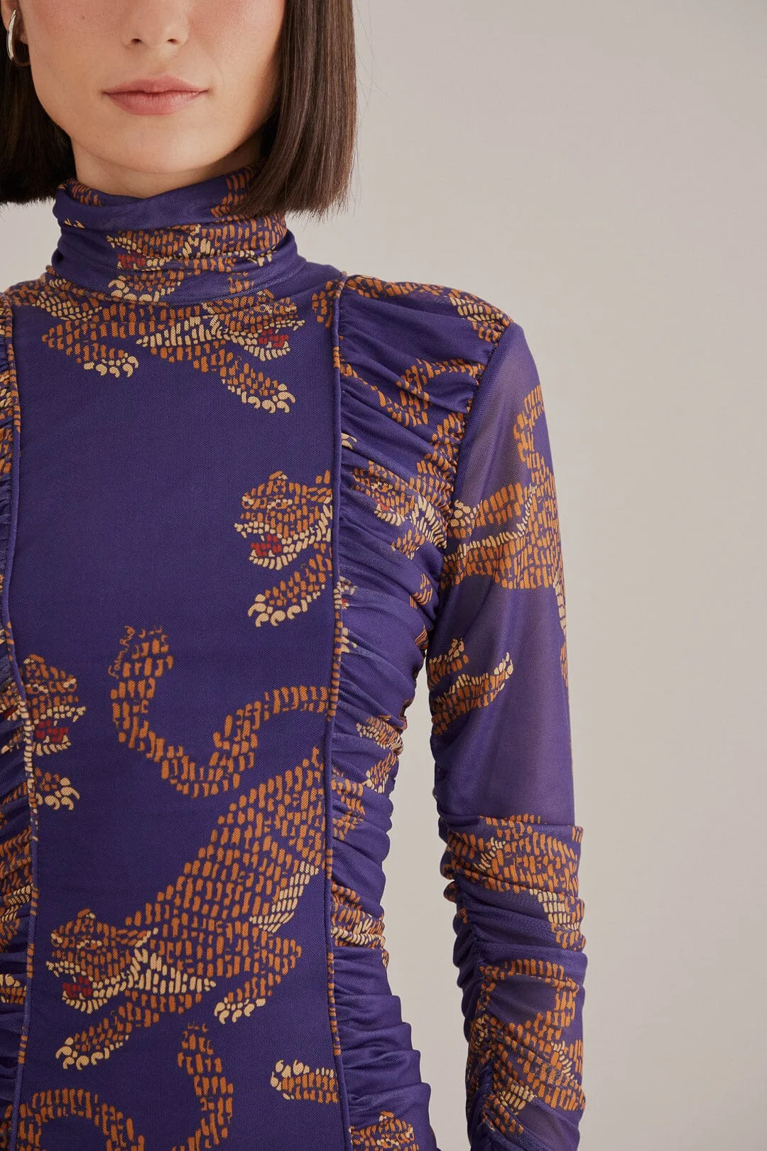 Navy Blue Leopards High Neck Midi Dress sold by FARM Rio product image thumbnail 3