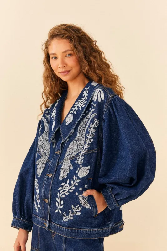 Jungle Flow Embroidered Denim Jacket sold by FARM Rio