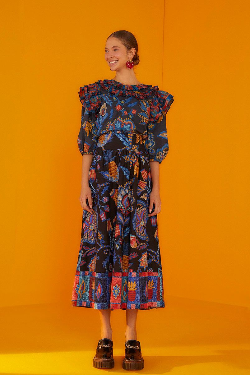 Black Sunset Tapestry Organic Cotton Midi Skirt sold by FARM Rio