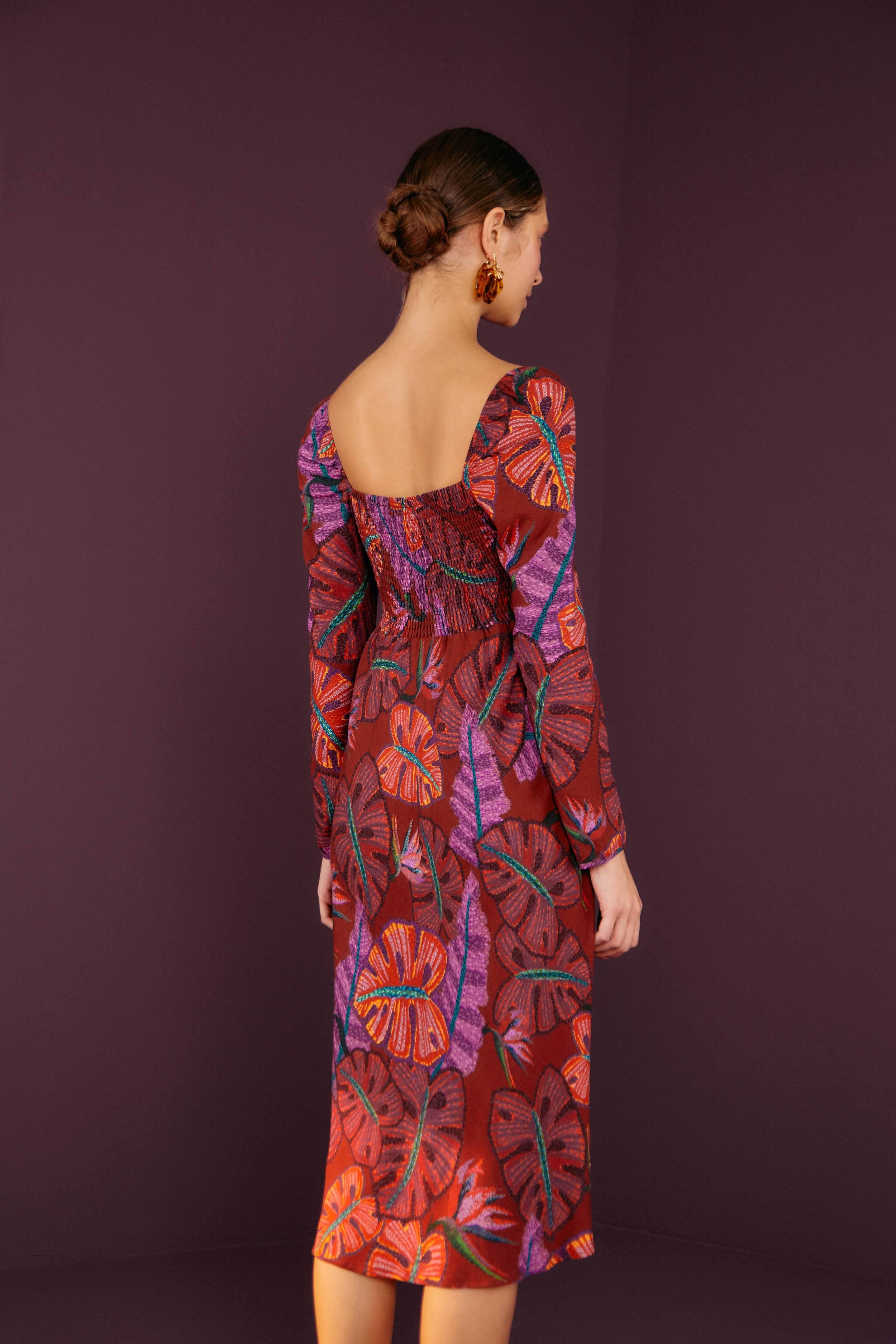 Red Delicate Leaves Midi Dress sold by FARM Rio product image thumbnail 2