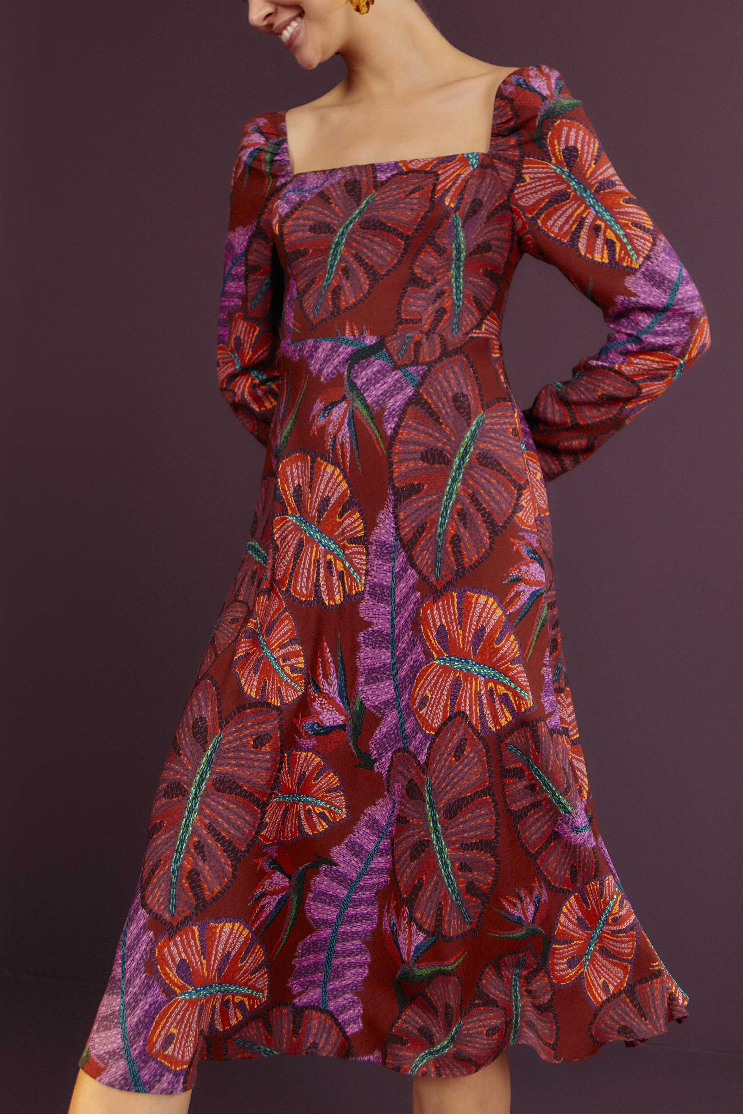 Red Delicate Leaves Midi Dress sold by FARM Rio