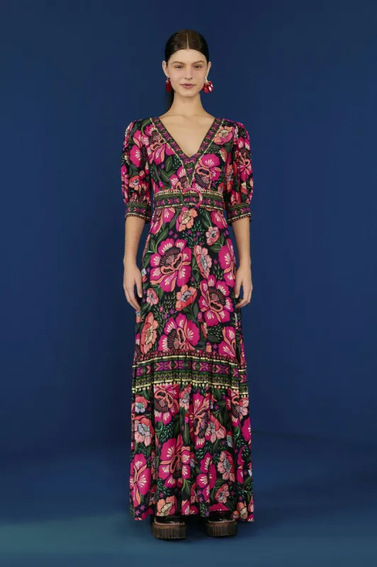 Black Flowers Garden Lenzing™ Ecovero™ Viscose Maxi Dress sold by FARM Rio