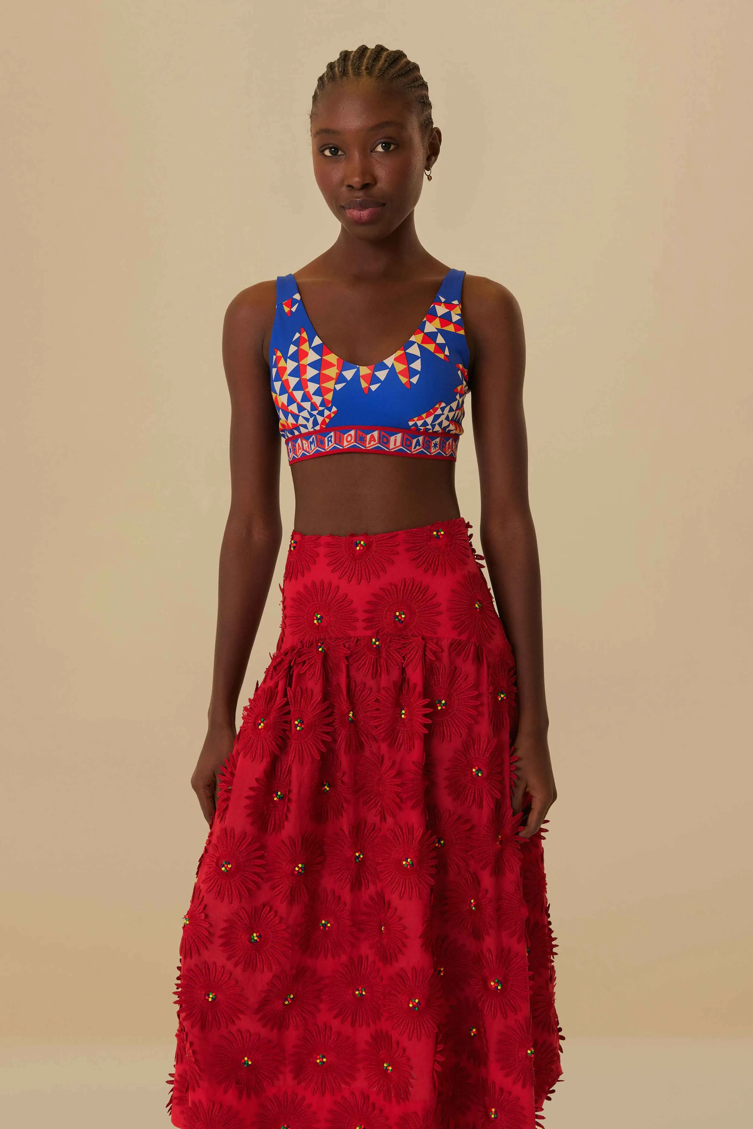 Red Daisy Flower Midi Skirt sold by FARM Rio product image thumbnail 2
