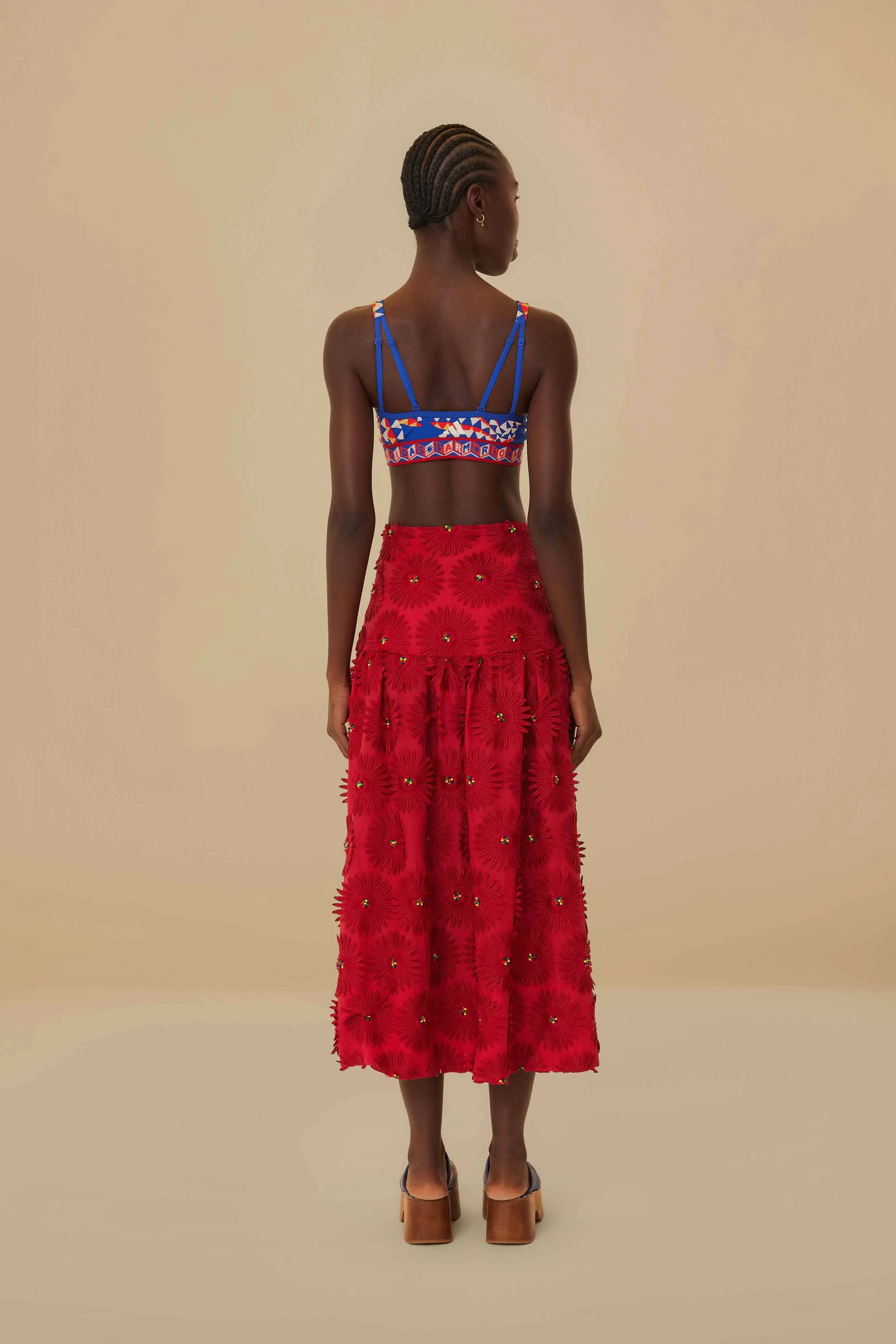 Red Daisy Flower Midi Skirt sold by FARM Rio product image thumbnail 4