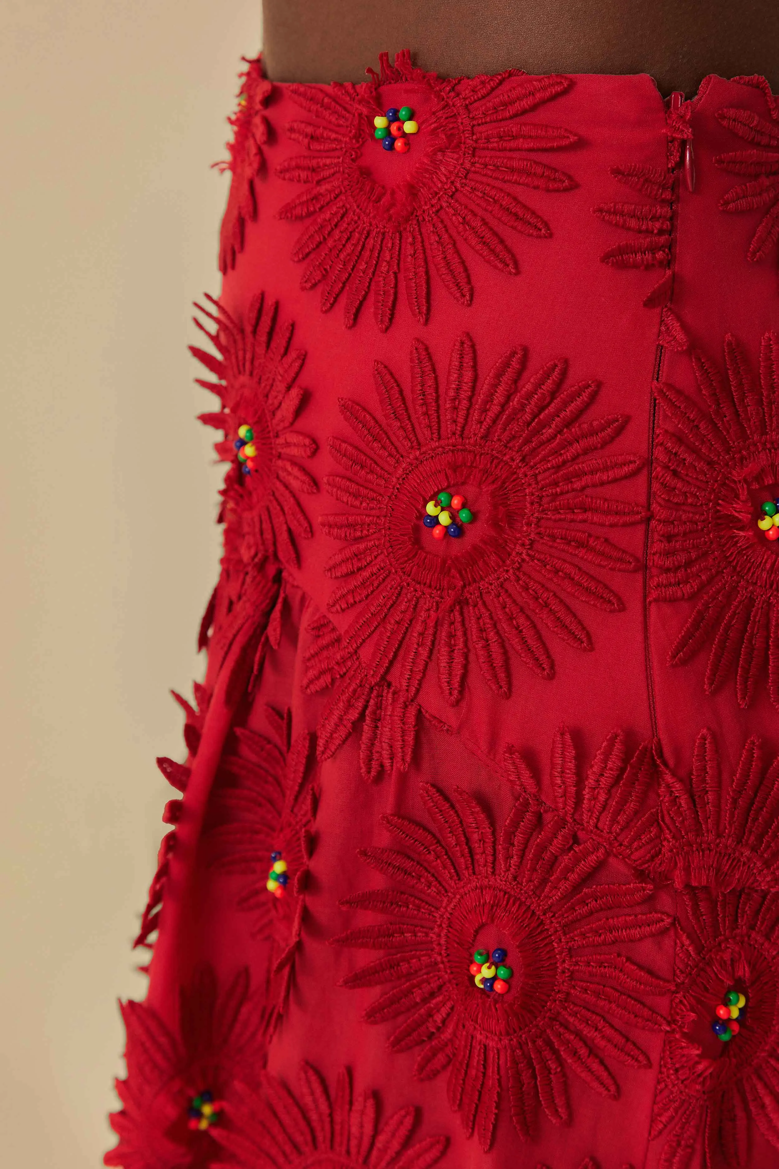 Red Daisy Flower Midi Skirt sold by FARM Rio product image thumbnail 5