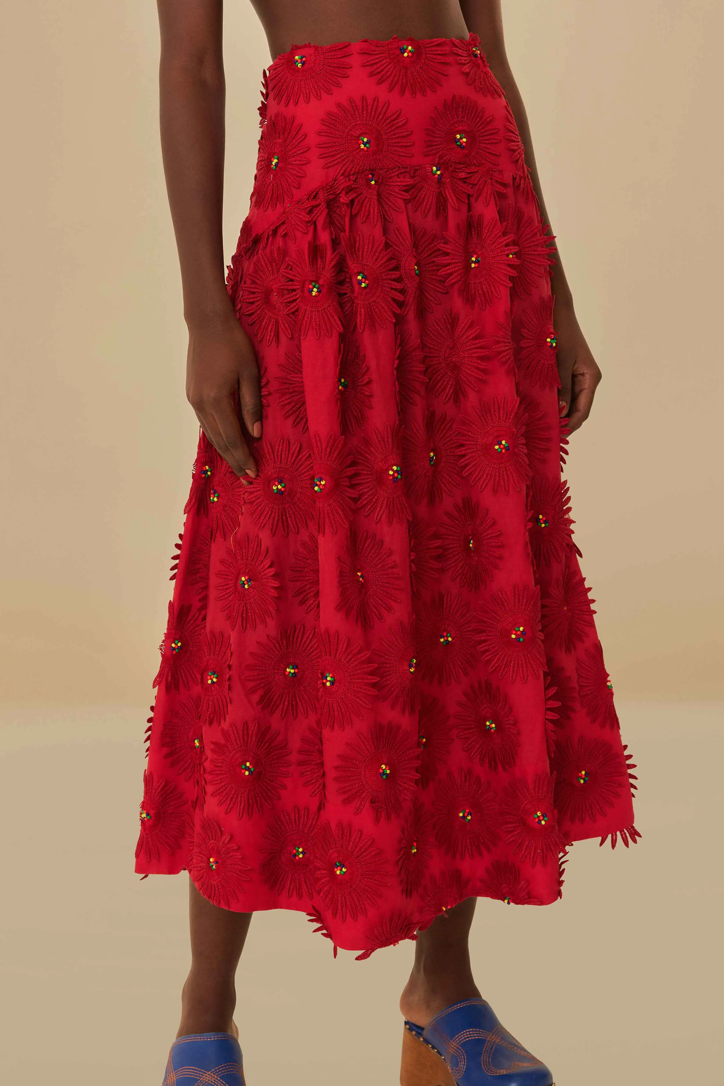 Red Daisy Flower Midi Skirt sold by FARM Rio product image thumbnail 3