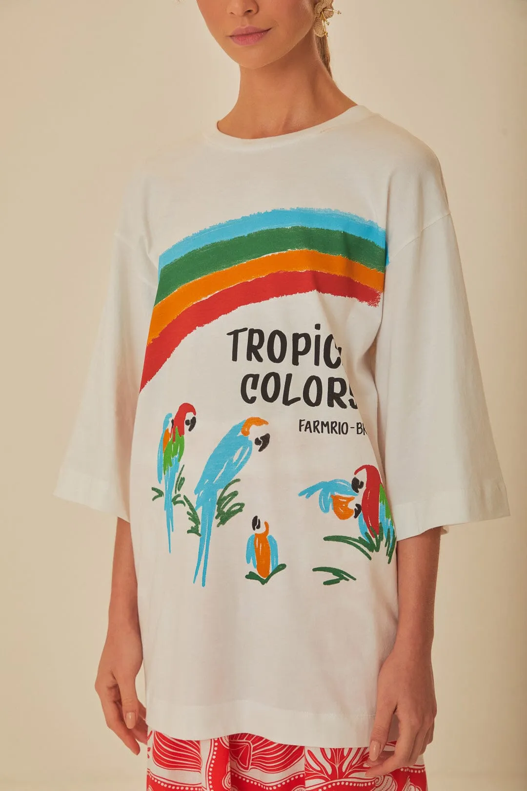 White Tropical Colors Organic Cotton Oversized T-Shirt sold by FARM Rio product image thumbnail 2