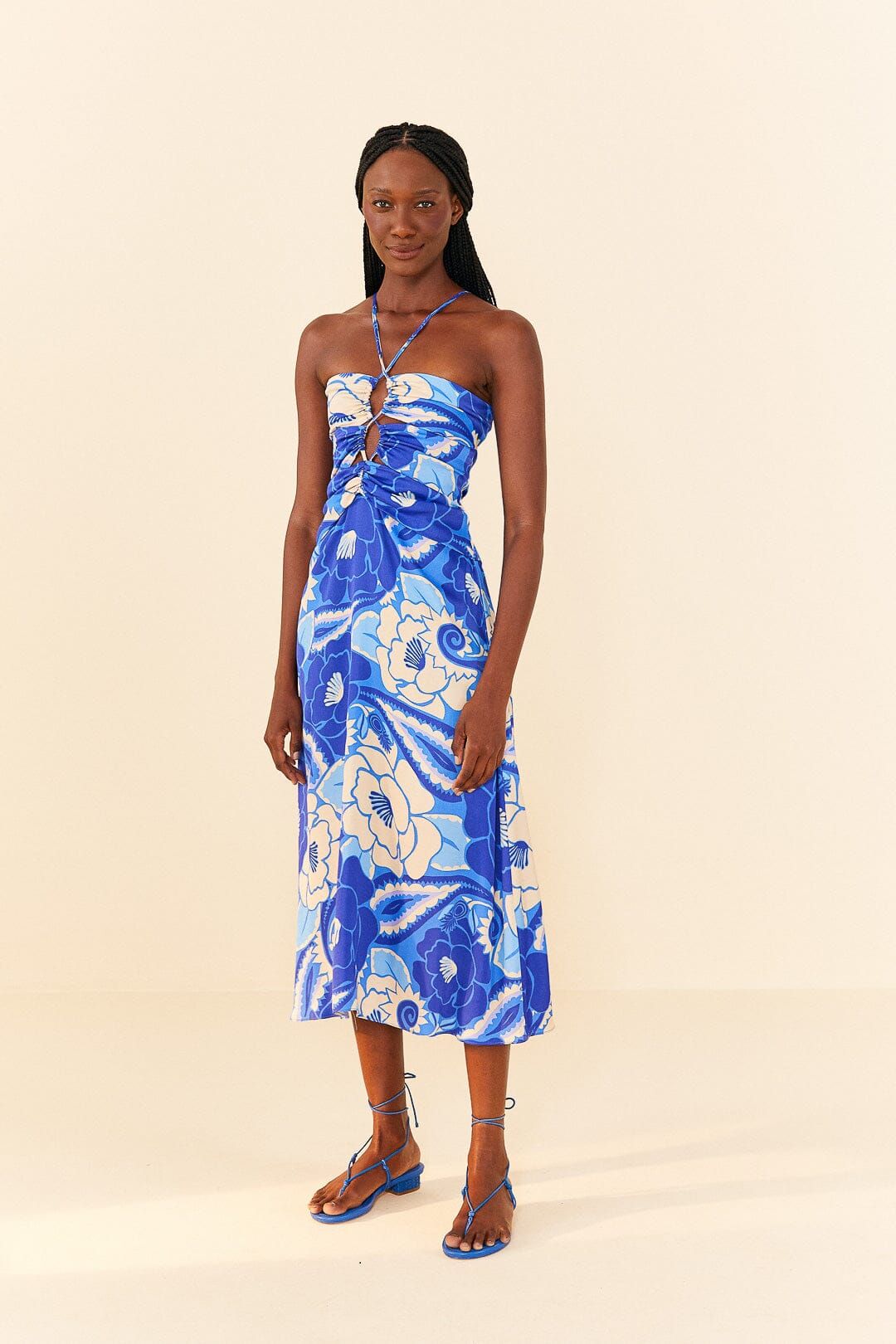 Blue Tropical Groove Lenzing™ Ecovero™ Viscose Midi Dress sold by FARM Rio product image thumbnail 4