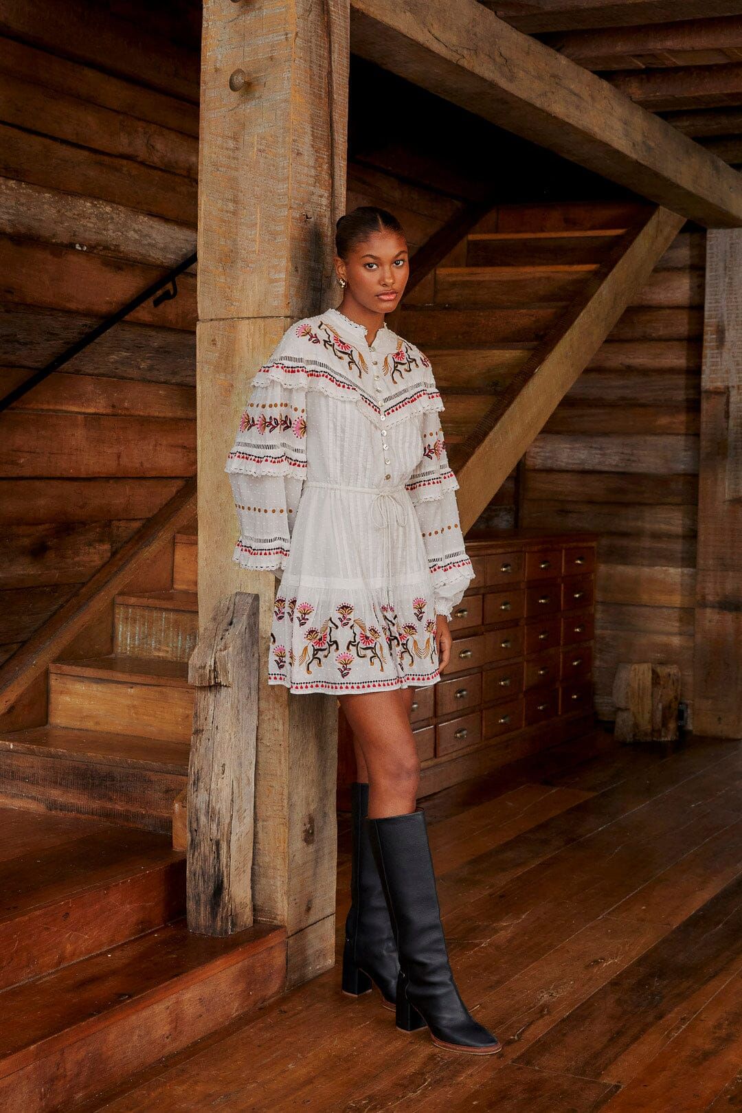 Off-White Embroidered Horses Ruffle Mini Dress sold by FARM Rio product image thumbnail 2