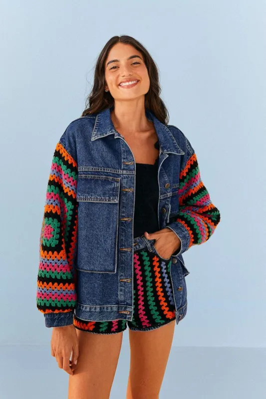 Crochet Denim Shorts sold by FARM Rio