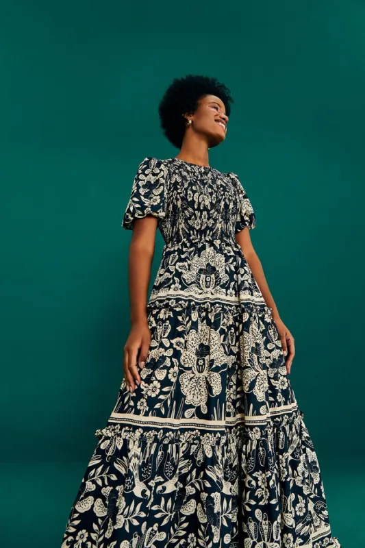 Black Graphic Floral Lenzing™ Ecovero™ Viscose Maxi Dress sold by FARM Rio