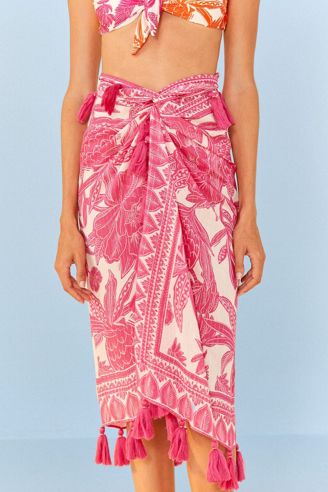 Pink Tropical Woodcut Sarong sold by FARM Rio product image thumbnail 2