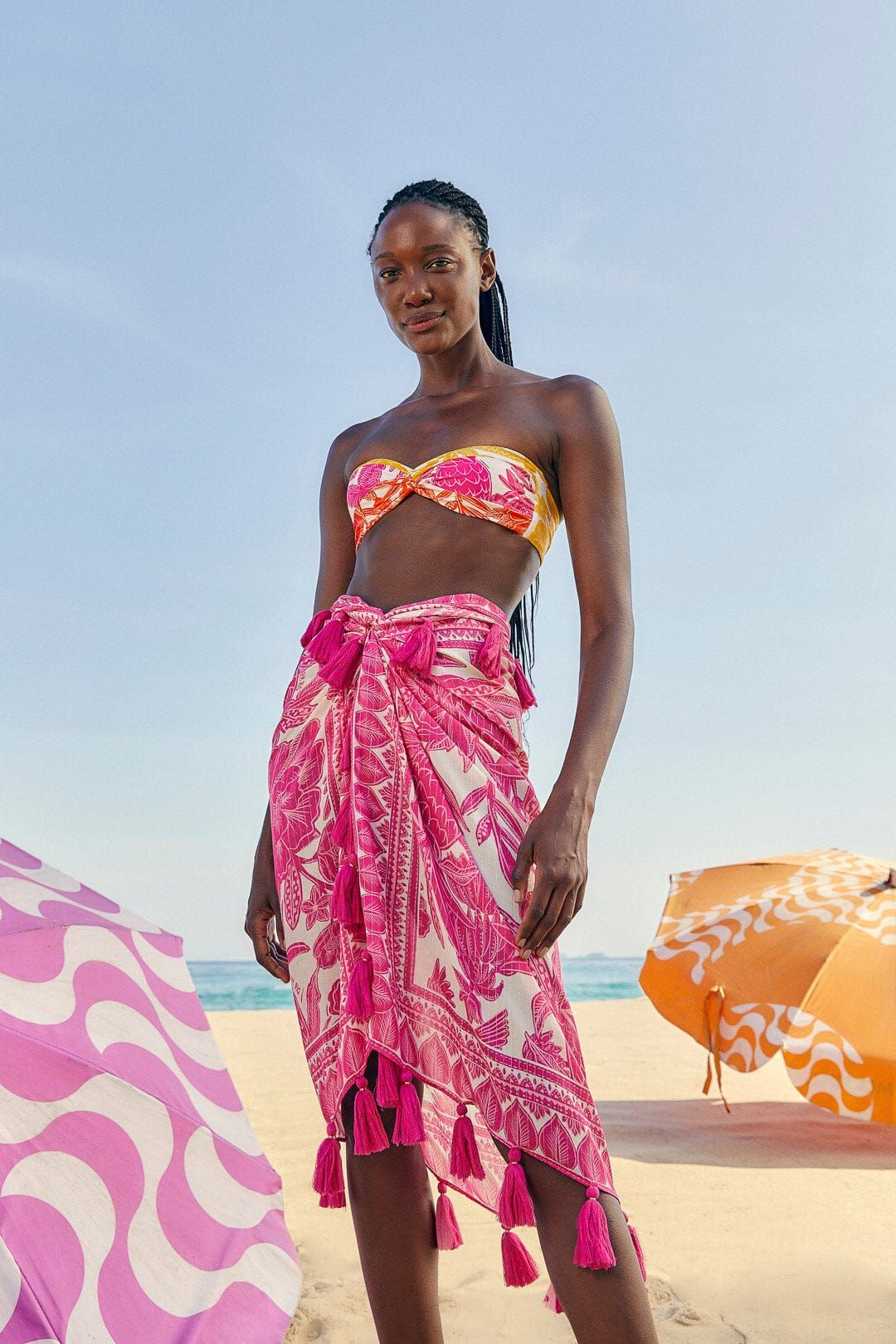 Pink Tropical Woodcut Sarong sold by FARM Rio