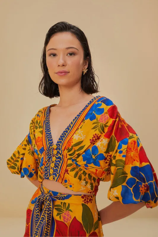 Yellow Floral Yard Lenzing™ Ecovero™ Euroflax™ Crop Top sold by FARM Rio