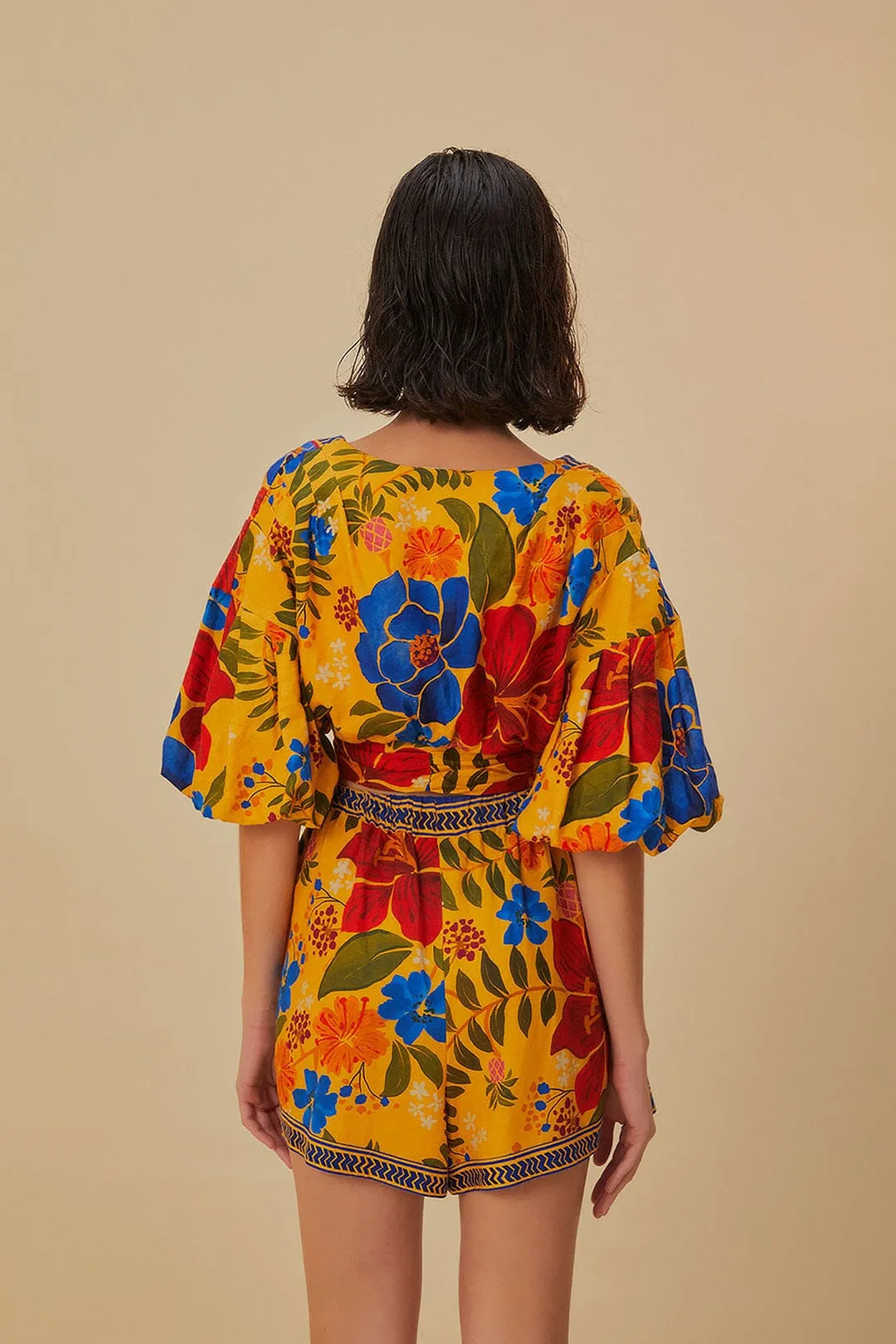 Yellow Floral Yard Lenzing™ Ecovero™ Euroflax™ Crop Top sold by FARM Rio product image thumbnail 3