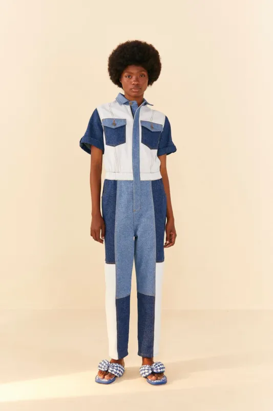 CUTWORK DENIM JUMPSUIT sold by FARM Rio