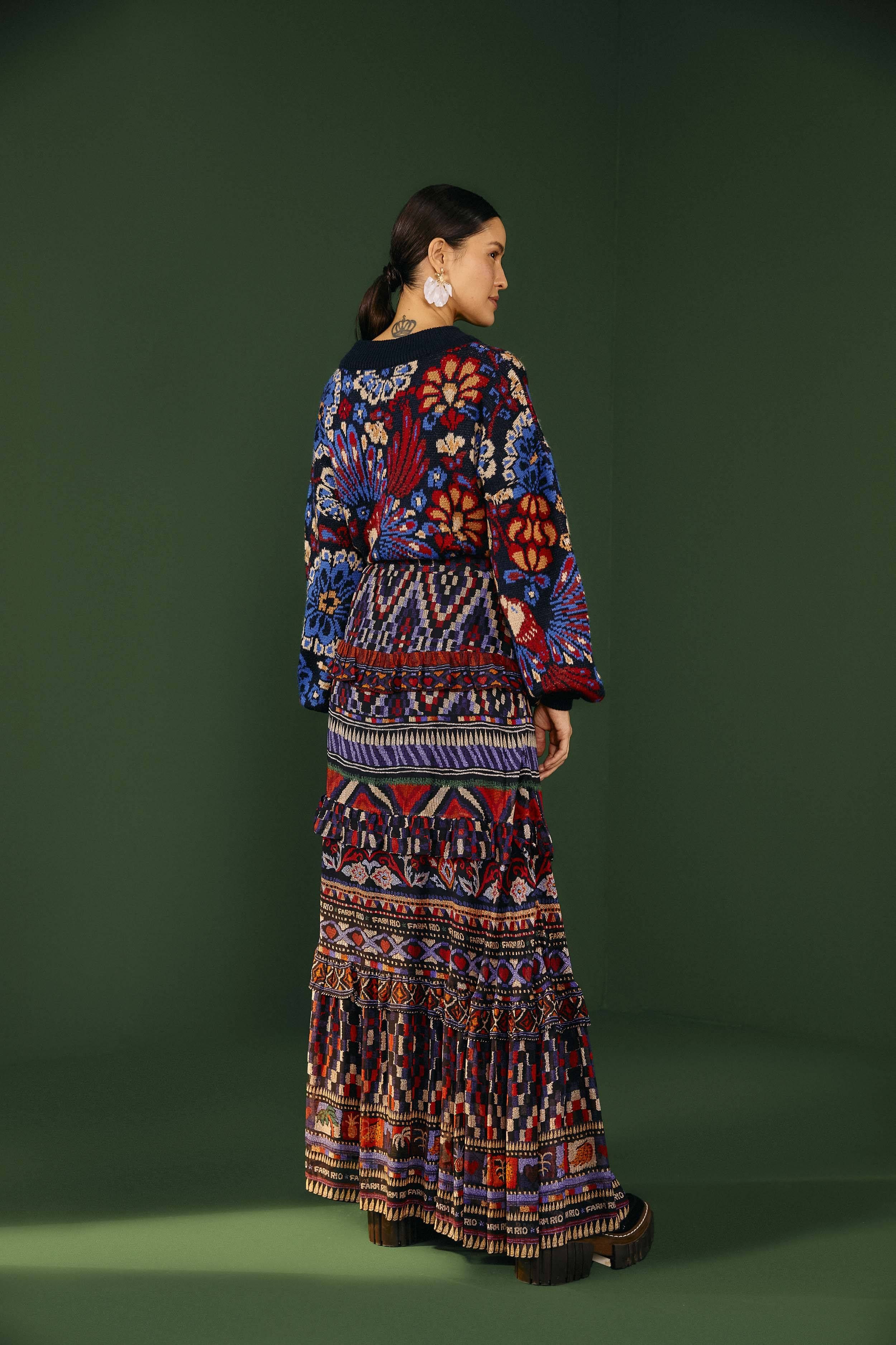 Blue Ainika Tapestry Maxi Skirt sold by FARM Rio product image thumbnail 2