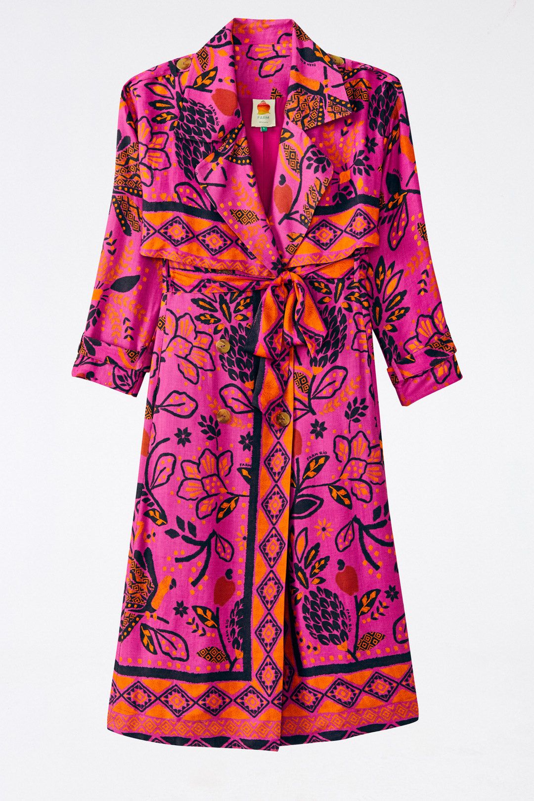 Pink Macaw Forest Lenzing™ Ecovero™ Viscose Trench Coat sold by FARM Rio product image thumbnail 2