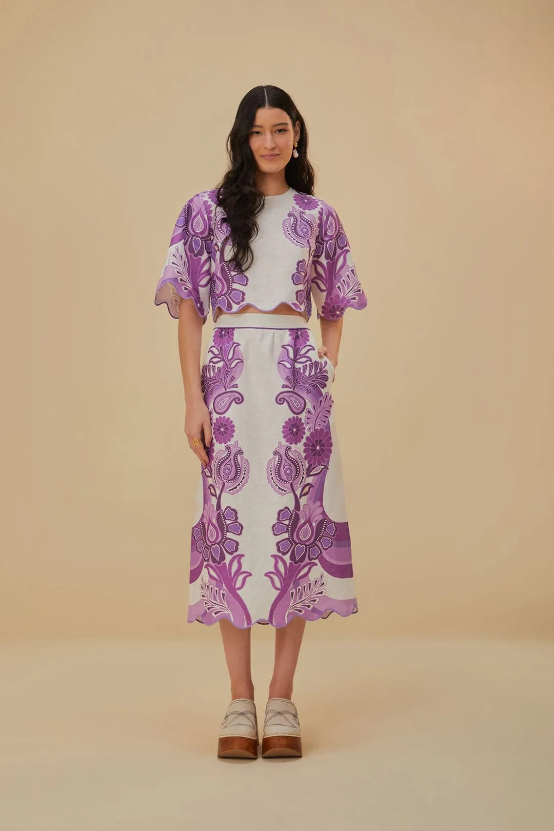 Color Festival Cream Euroflax™ Midi Skirt sold by FARM Rio