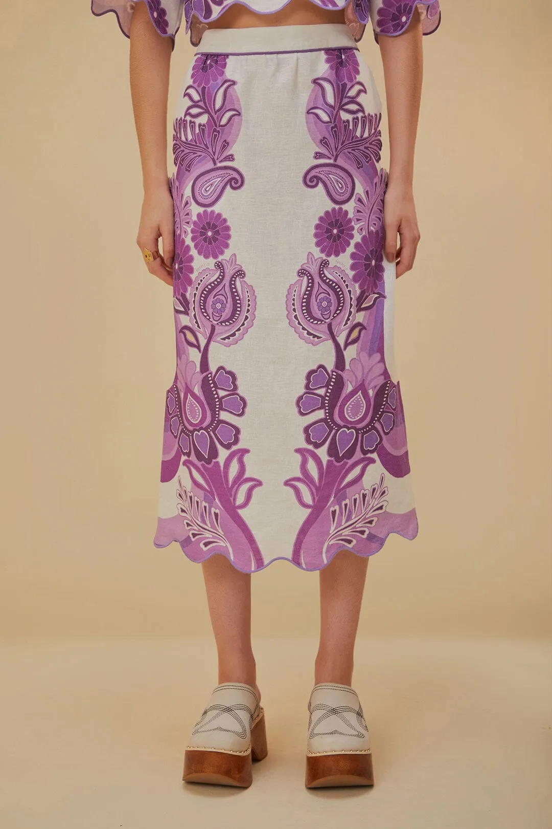 Color Festival Cream Euroflax™ Midi Skirt sold by FARM Rio product image thumbnail 2