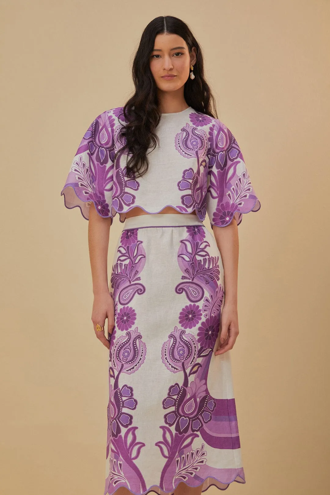 Color Festival Cream Euroflax™ Midi Skirt sold by FARM Rio product image thumbnail 3