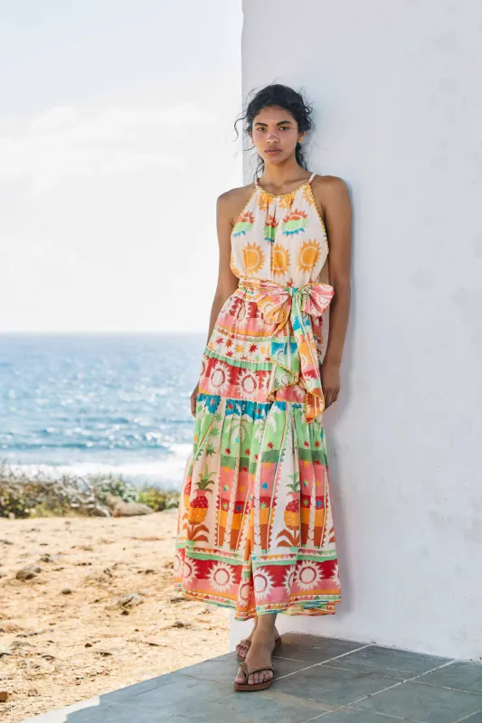 Rainbow Sunset Halter Neck Maxi Dress made by FARM Rio