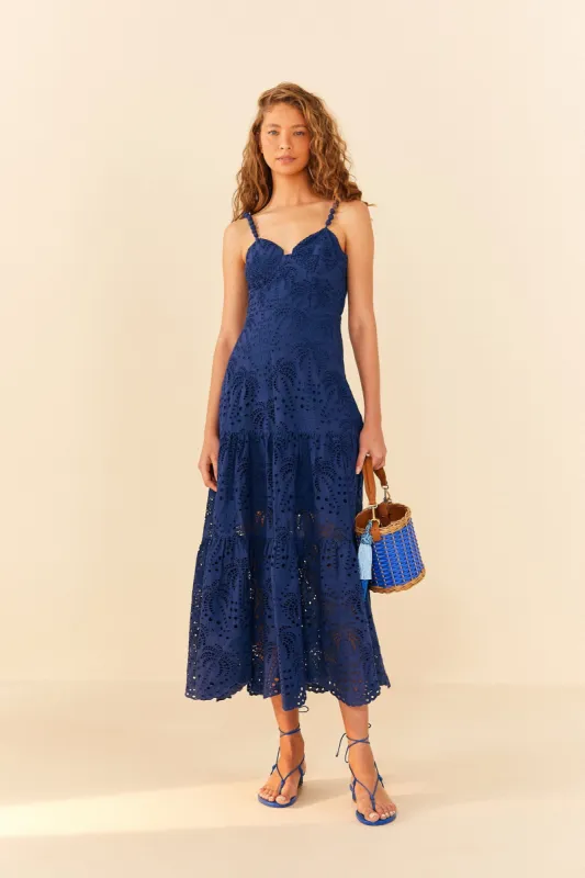 Deep Blue Palm Tree Richelieu Midi Dress sold by FARM Rio